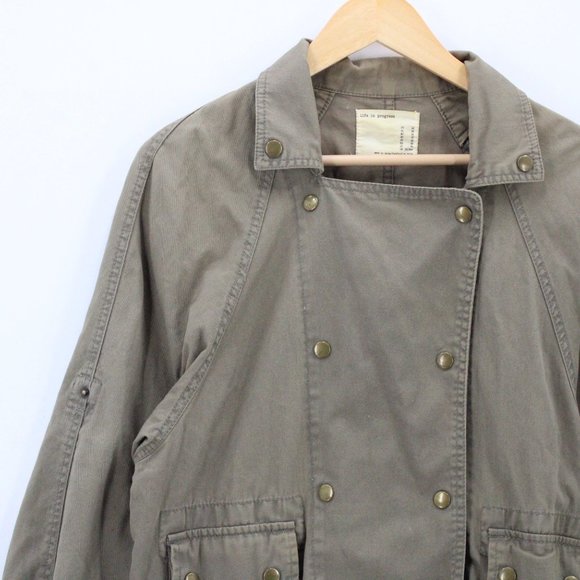 Life In Progress Utility Jacket Womens Brown Asymmetrical Zip Flat Front Size XS - Picture 3 of 9